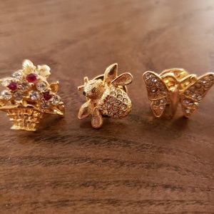 Three pins brooch Bee Butterfly Flowers